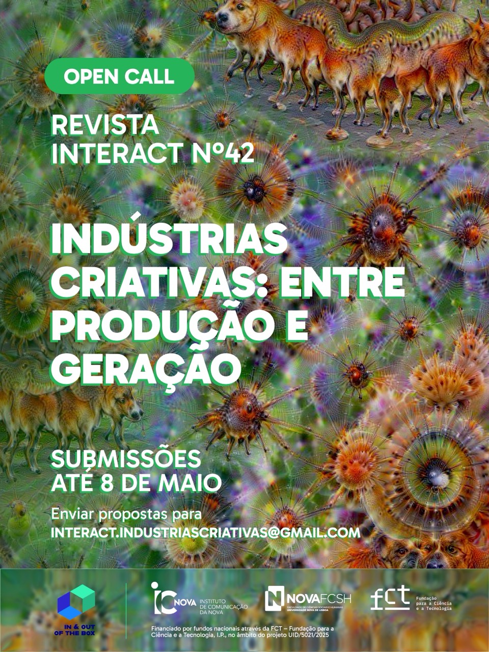 Cartaz da chamada para a Revista Interact 42, sobre Indústrias Criativas e IA.