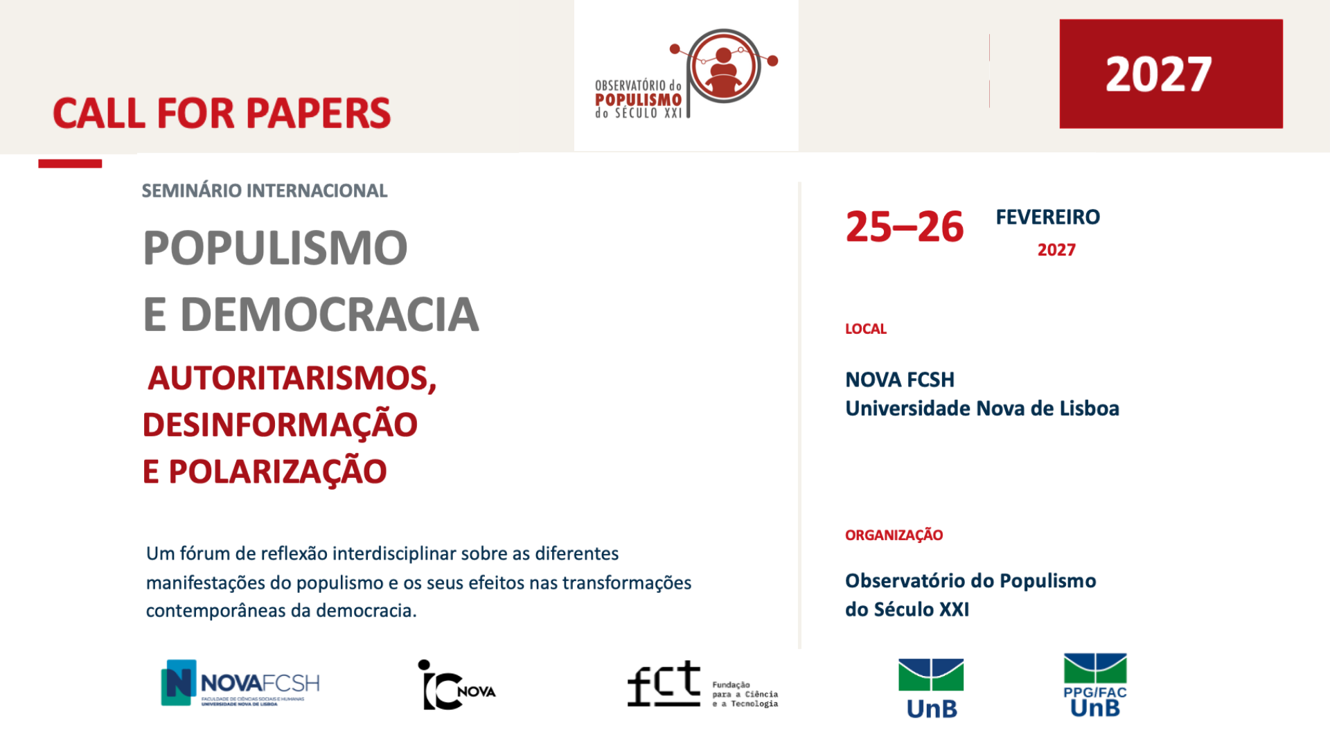 Cartaz do Seminário Internacional sobre Populismo e Democracia